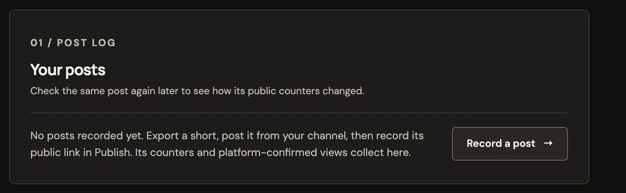 Loopline Results, cropped: the post log before any post is recorded, with a Record a post button.